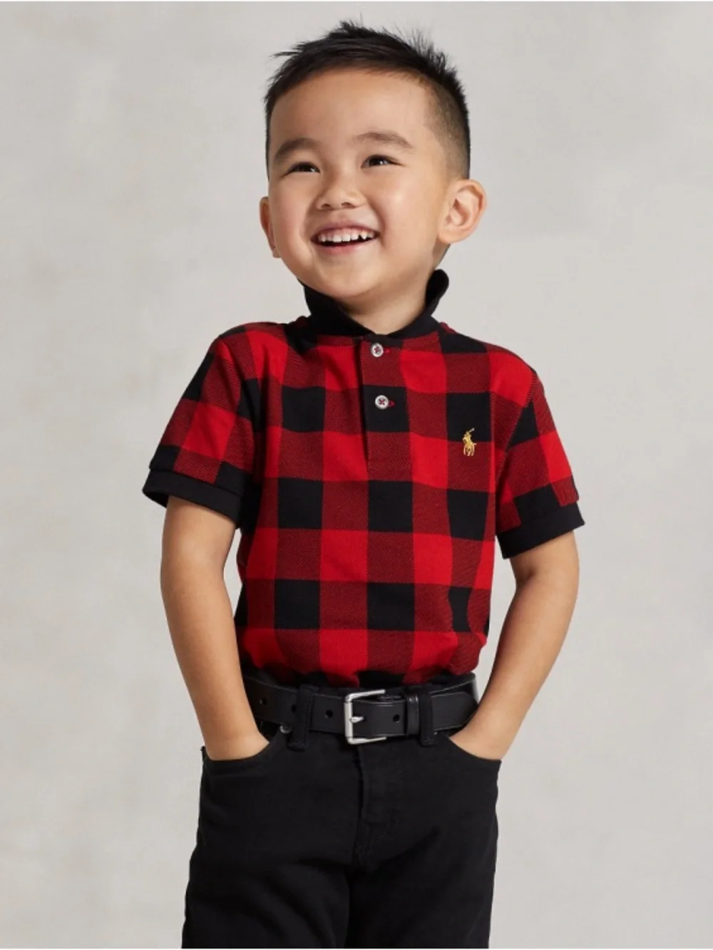 Ralph Lauren Bison Plaid Cotton Mesh Polo Shirt